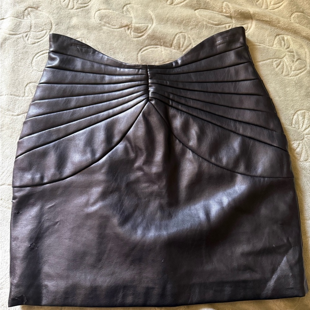 Elegant Dark Brown Leather Pencil Skirt
